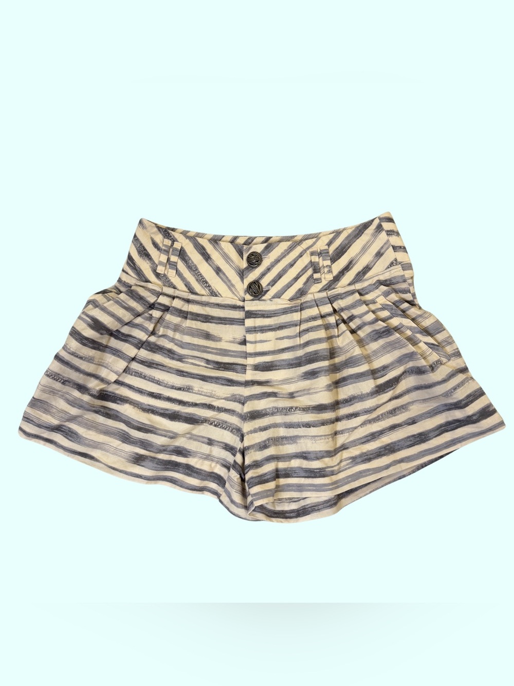 Cartonnier Anthropologie High-Waist Striped Shorts in Cream & Gray